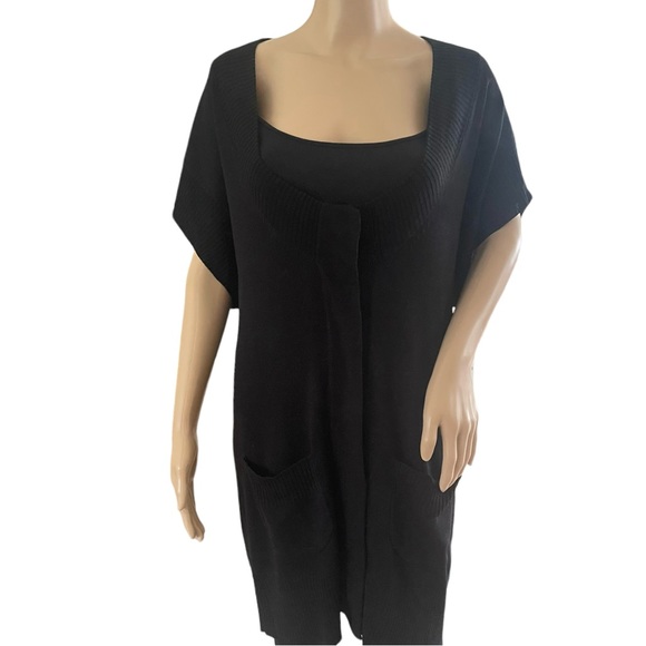 French Connection Black Short Sleeve Snap-front Sweater w Pockets Size Small - Picture 4 of 16